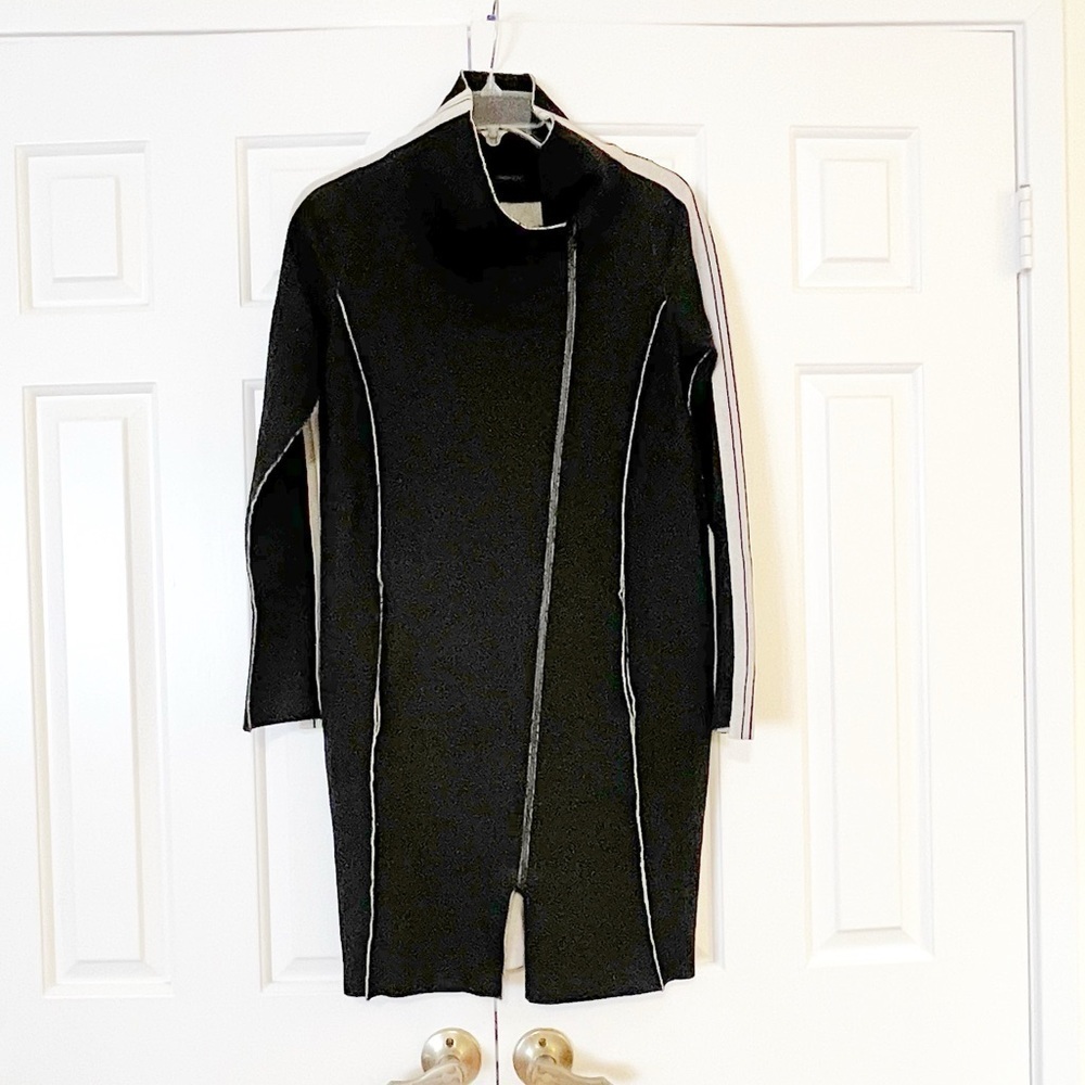 Annette Gortz full zip viscose blend black cream cardigan asymmetrical sweater